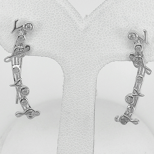 2.40 G. Musical Notes Design Round White CZ Real 925 Sterling Siver Earrings