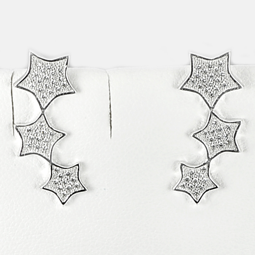 2.70 G. Star Design with Round White CZ Real 925 Sterling Siver Earrings Jewelry