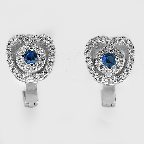 3.50 G. Real 925 Sterling Silver Huggie Earrings Jewelry Good with Round Blue CZ