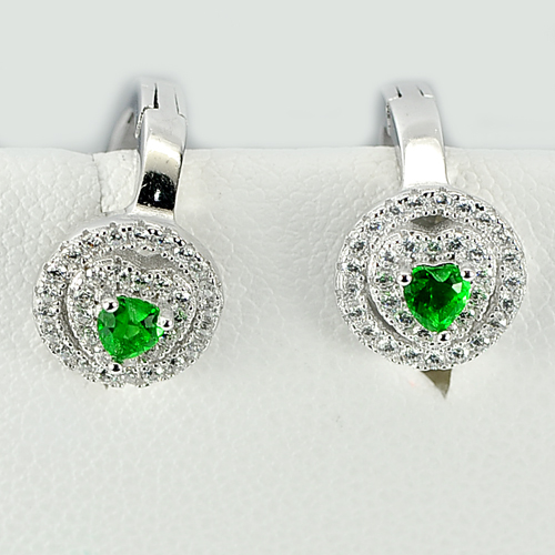 3.30 G. Heart Shape Green CZ Real 925 Sterling Silver Earrings Jewelry