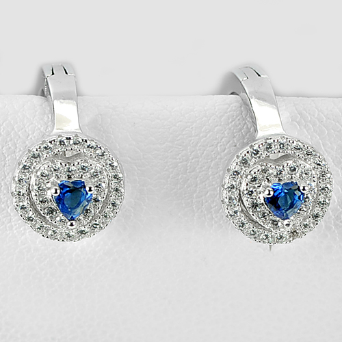 3.30 G. Heart Shape Blue CZ Real 925 Sterling Silver Fine Jewelry Earrings