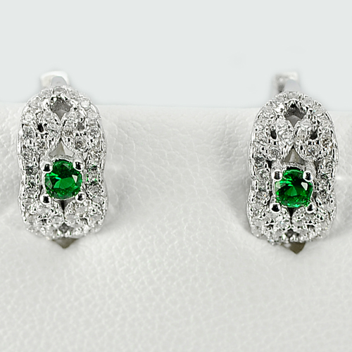 3.40 G. Round Shape Green CZ Real 925 Sterling Silver Earrings Jewelry