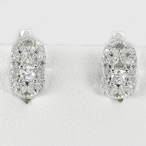 3.40 G.Round Shape White CZ Real 925 Sterling Silver Earrings Jewelry 12 x 6 Mm.