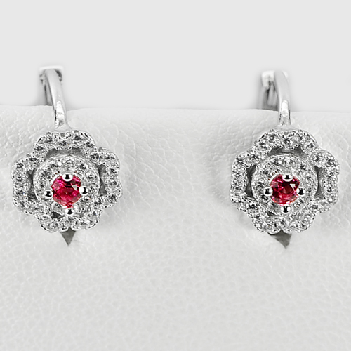 3.20 G. Red And White CZ Real 925 Sterling Silver Jewelry Earrings 12 x 9Mm.