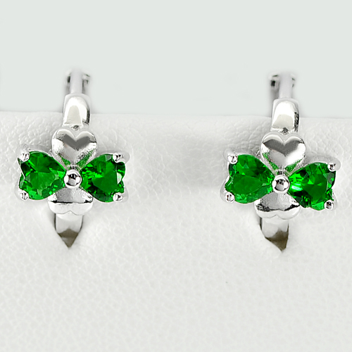 2.90 G. Heart Shape Green CZ Real 925 Sterling Silver Earrings Jewelry 13 x 10Mm