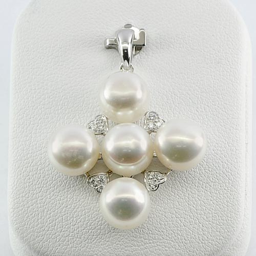 Real 925 Sterling Silver Pendant Natural Gemstones White Pearl 6.39 G. Thailand
