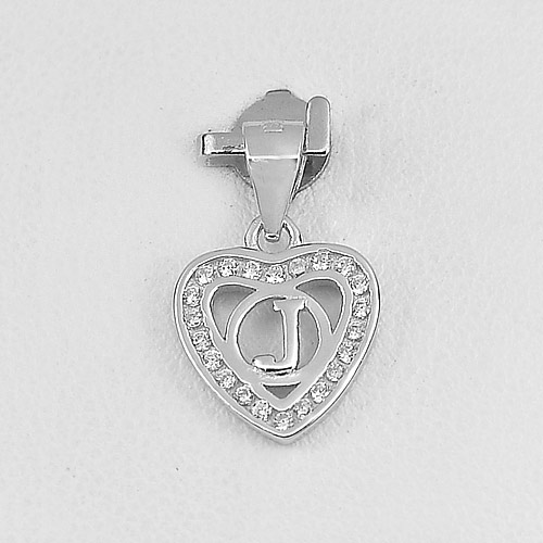 0.89G.Real 925 Sterling Silver Pendant Initial Alphabet J in Heart with White Cz