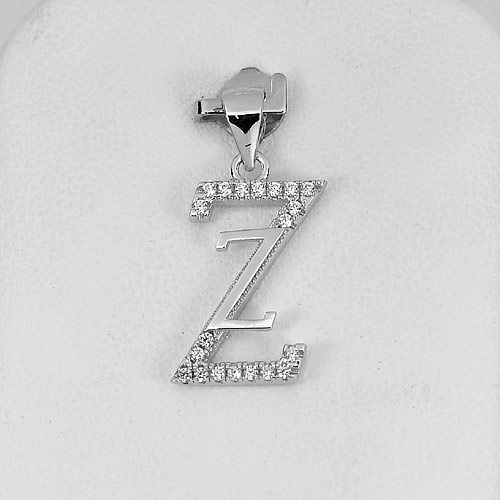 1.23 G. White CZ Real 925 Sterling Silver Initial Alphabet Double Z Pendant