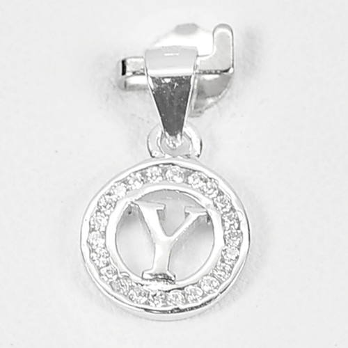 0.89 G. Initial Alphabet Y in Circle with CZ Real 925 Sterling Silver Pendant