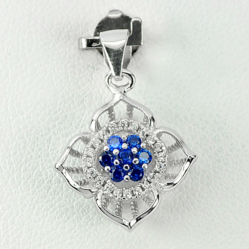 1.90 G. Beautiful Design Blue White CZ Real 925 Sterling Silver Jewelry Pendant