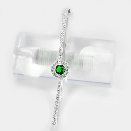 9.30 G. Green CZ Real 925 Sterling Silver Jewelry Bangle Diameter 57 Mm.
