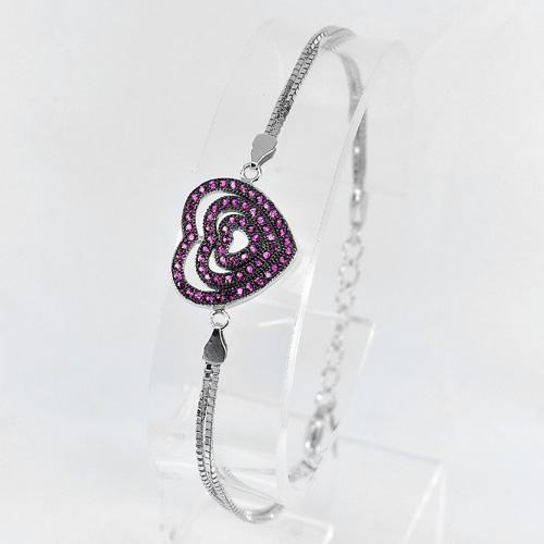 4.67 G. Pink CZ Heart Design 925 Sterling Silver Jewelry Bracelet Length 7 Inch.