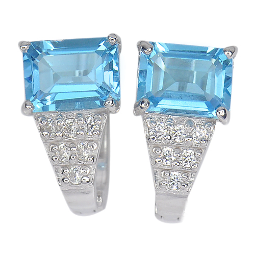4.08 G. Natural Gems Topaz with Cz Real 925 Sterling Silver Earrings