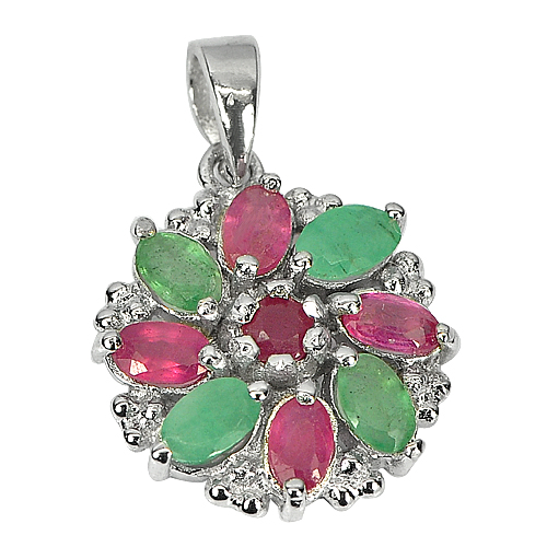 Charming 2.61 G. Natural Gemstone Ruby Emerald Real 925 Sterling Silver Pendant