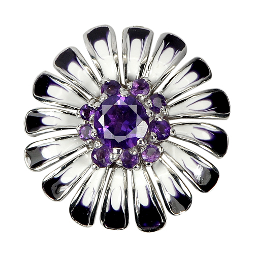 4.60 G. Round Shape Natural Gemstone Amethyst Real 925 Sterling Silver Pendant