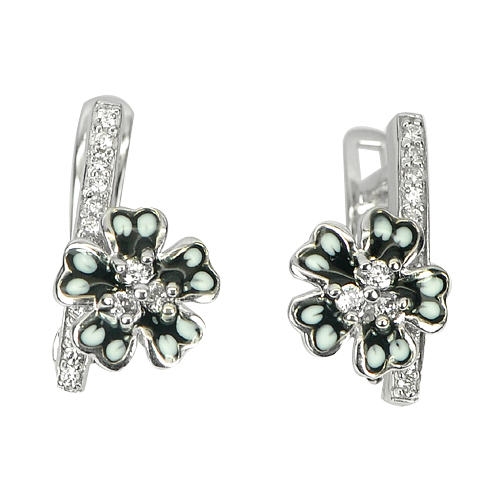 3.63 G. Flower White Enamel Real 925 Sterling Silver Beautiful Earrings