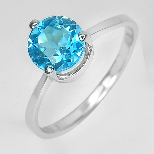 Natural Gems Round Swiss Blue Topaz Real 925 Sterling Silver Jewelry Ring Size 9