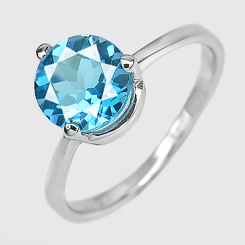 Gemstone Natural Topaz Real 925 Sterling Silver White Gold Plated Ring Size 7.5
