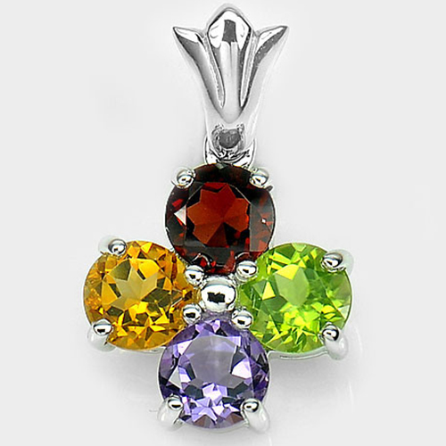 925 Sterling Silver Pendant with Natural Amethyst Garnet Citrine Peridot 2.66 G.