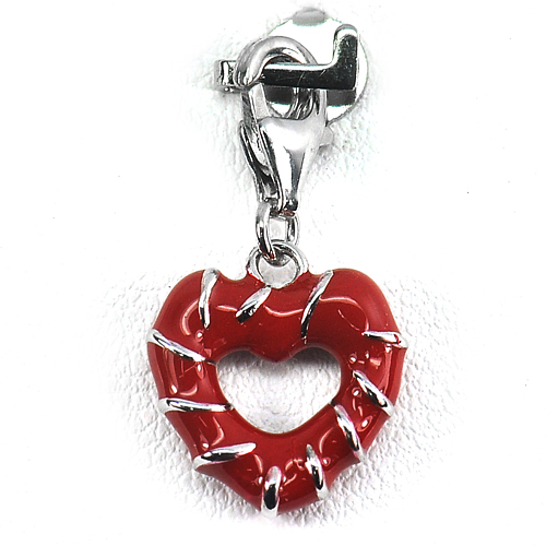 1.81 G. Real 925 Sterling Silver Fine Jewelry Pendant Heart Design Red Enamel