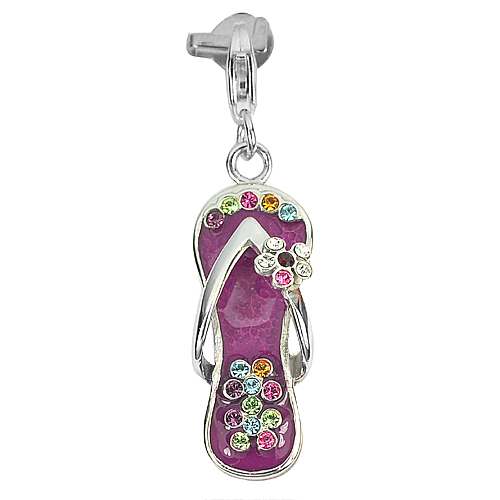 4.12 G.Slippers Purple Enamel Real 925 Sterling Silver White Gold Plated Pendant