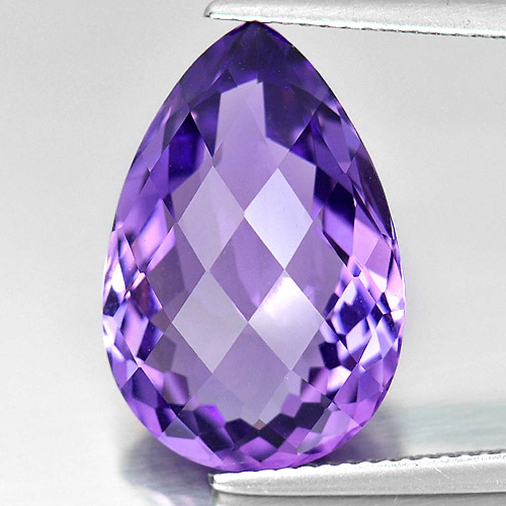 Purple Amethyst Pear Checkerboard Cut Natural Gemstone 10.38 Ct. From Brazil