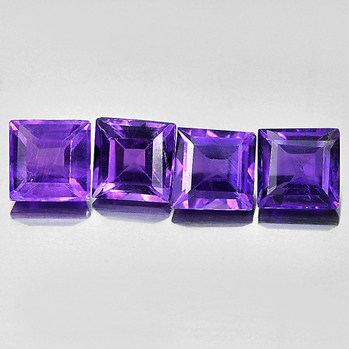 Unheated 1.05 Ct. 4 Pcs. Good Natural Purple Amethyst Square Shape From Brazil