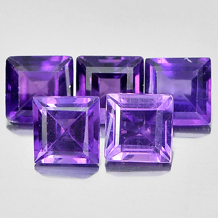 1.28 Ct. 5 Pcs. Gemstones Natural Purple Amethyst Square Shape Unheated
