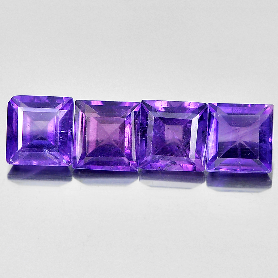 1.27 Ct. 4 Pcs. Good Gemstones Natural Purple Amethyst Square Shape Unheated