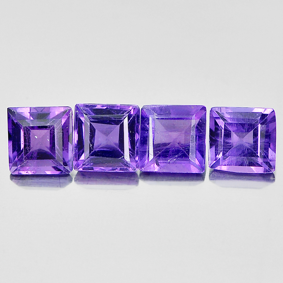 1.06 Ct. 4 Pcs. Natural Gemstones Purple Amethyst Square Shape Unheated