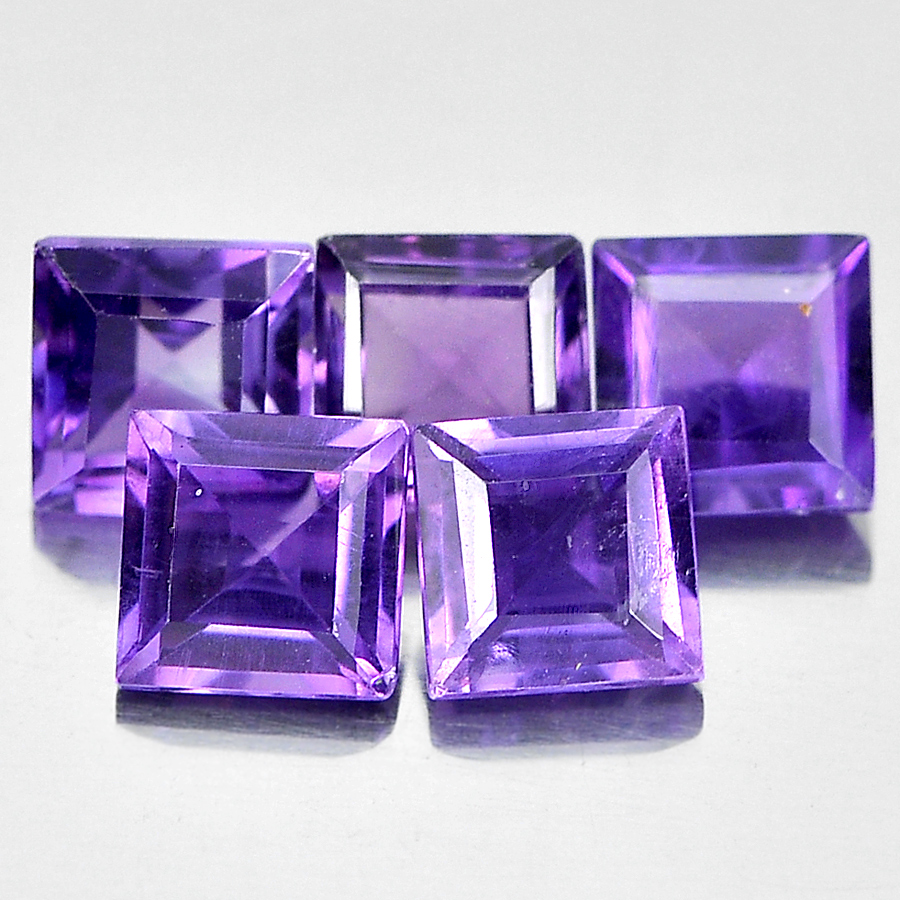 Unheated 1.89 Ct. 5 Pcs. Natural Purple Amethyst Square Shape From Brazil