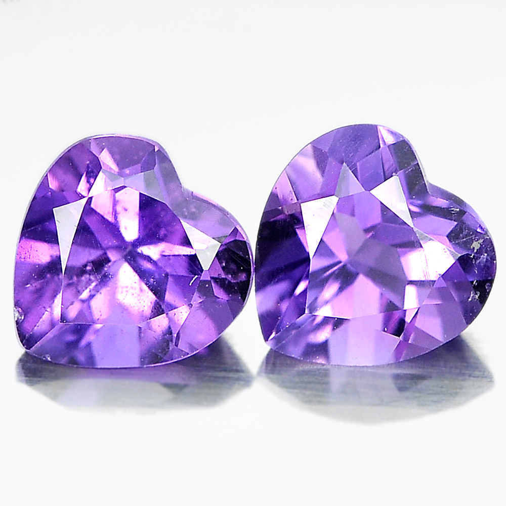 Unheated 1.42 Ct. 2 Pcs. Heart Shape Natural Gemstones Purple Amethyst Brazil