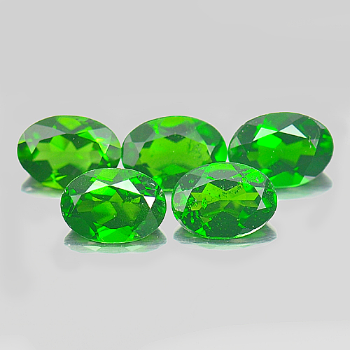 Green Chrome Diopside 3.96 Ct. 5 Pcs. Oval 7 x 5 Mm. Natural Gemstones Unheated