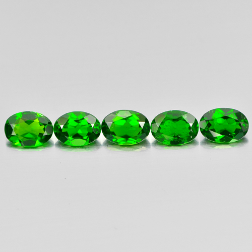 Green Chrome Diopside 3.90 Ct. 5 Pcs. Oval 7 x 5 Mm Natural Gems Unheated Russia
