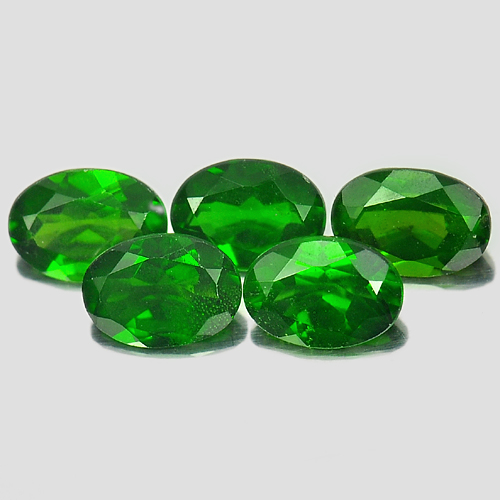 Green Chrome Diopside 4.13 Ct. 5 Pcs. Oval 7 x 5.2 Mm. Natural Gems Unheated