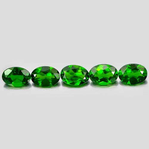Green Chrome Diopside 3.93 Ct. 5 Pcs. Oval 7.2 x 5.2 Mm. Natural Gems Unheated