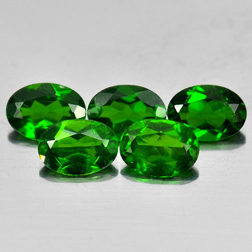 Green Chrome Diopside 3.87 Ct. 5 Pcs. Oval Shape Natural Gemstones Unheated
