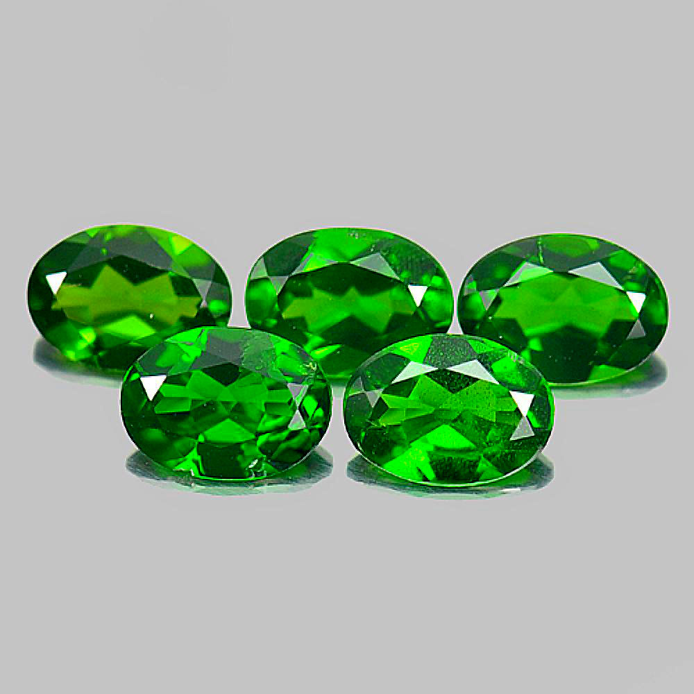 Green Chrome Diopside 3.70 Ct. 5 Pcs. Oval 7.1 x 5.1 Mm. Natural Gems Unheated