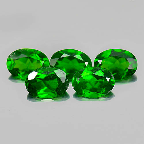 Chrome Diopside Green 3.97 Ct. 5 Pcs. Oval 7.2 x 5.2 Mm. Natural Gems Russia