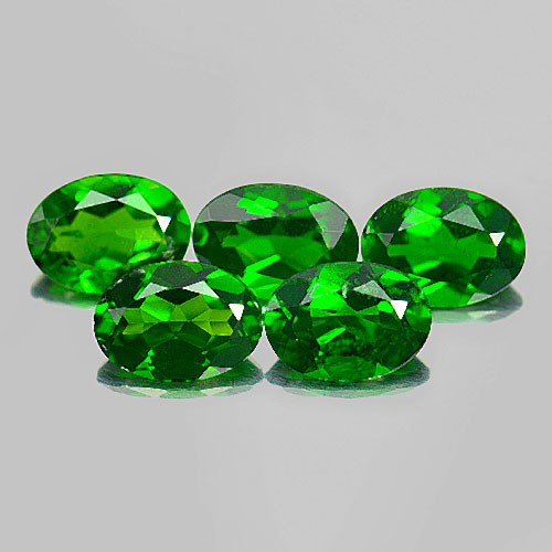 Green Chrome Diopside 4.07 Ct. 5 Pcs. Oval 7.1 x 5.1 Mm. Natural Gems Russia