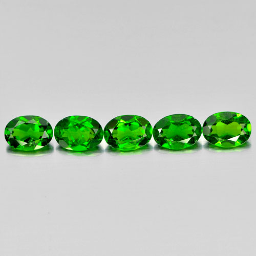 Green Chrome Diopside 3.97 Ct. 5 Pcs. Oval Shape 7 x 5.1 Mm. Natural Gems Russia