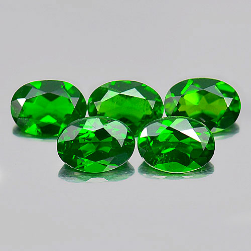 Green Chrome Diopside 4.05 Ct. 5 Pcs. Oval Shape 7 x 5.2 x 3.3 Mm. Natural Gems