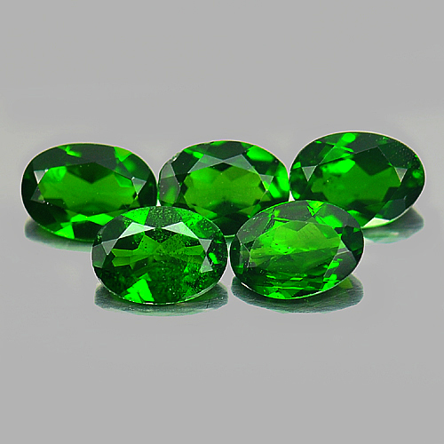 Green Chrome Diopside 3.70 Ct. 5 Pcs. Oval 7.1 x 5.1 Mm. Natural Gems Unheated