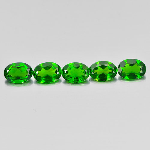 Green Chrome Diopside 3.87 Ct. 5 Pcs. Oval 7.2 x 5.2 Mm. Natural Gems Unheated