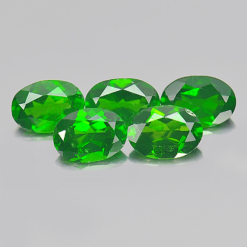 Green Chrome Diopside 4.13 Ct. 5 Pcs. Oval Shape 7 x 5.1 Mm. Natural Gems Russia