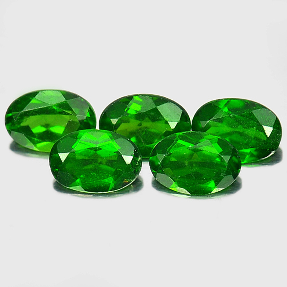 Green Chrome Diopside 3.91 Ct. 5 Pcs. Oval 7.2 x 5.2 Mm. Natural Gems Unheated