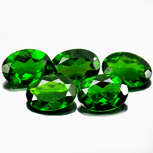 Green Chrome Diopside 3.72 Ct. 5 Pcs. Oval Shape Natural Gemstones From Russia