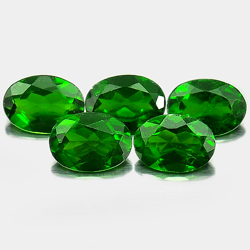 Green Chrome Diopside 3.94 Ct. 5 Pcs. Oval 7.1 x 5.1 Mm. Natural Gems Unheated