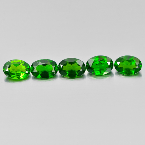 Green Chrome Diopside 4.00 Ct. 5 Pcs. Oval 7.1 x 5.2 Mm. Natural Gems Unheated
