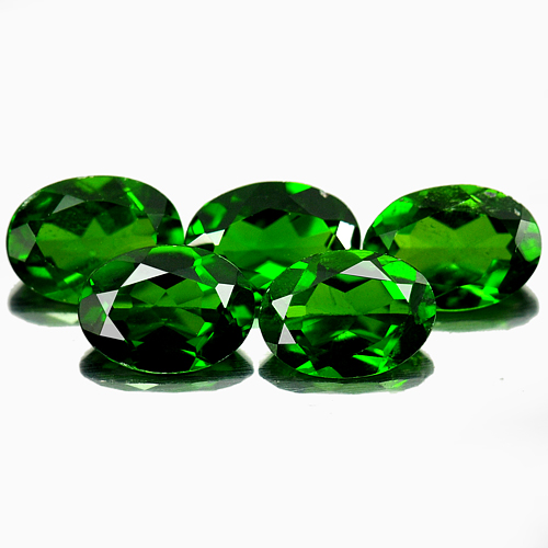 Green Chrome Diopside 3.87 Ct. 5 Pcs. Oval Shape 7.1 x 5.2 Mm. Natural Gems